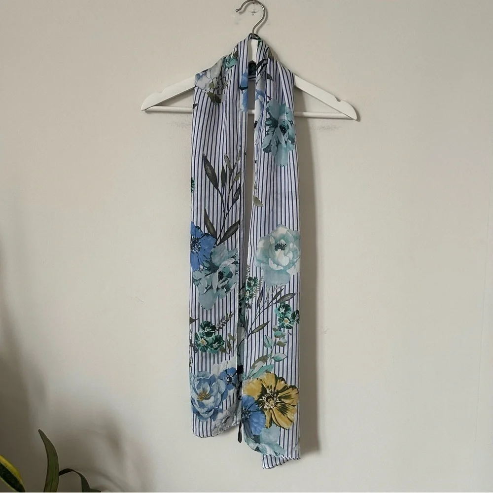 Vince Camuto 100% Silk Floral Striped Scarf
